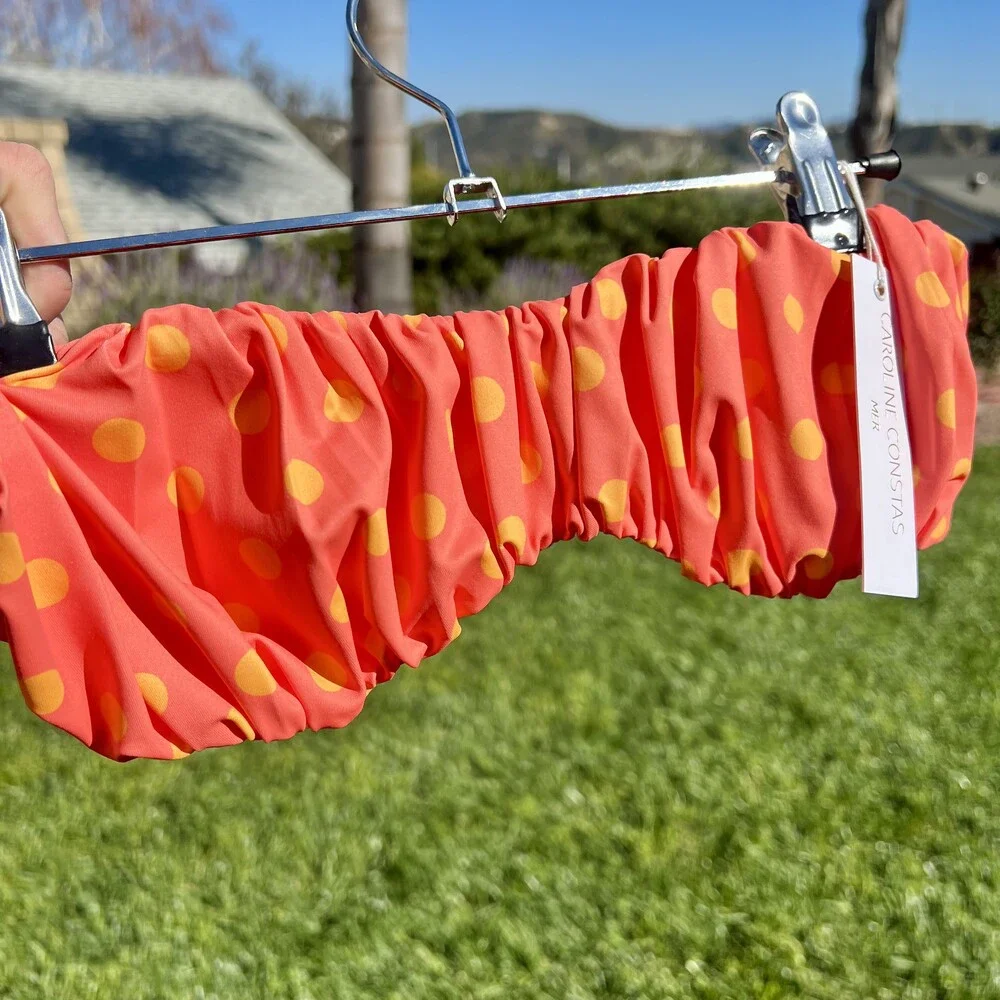 Caroline Constas Leila Bikini Top Gathered Polka Dot Bandeau Orange Size XS NWT - Picture 6 of 6